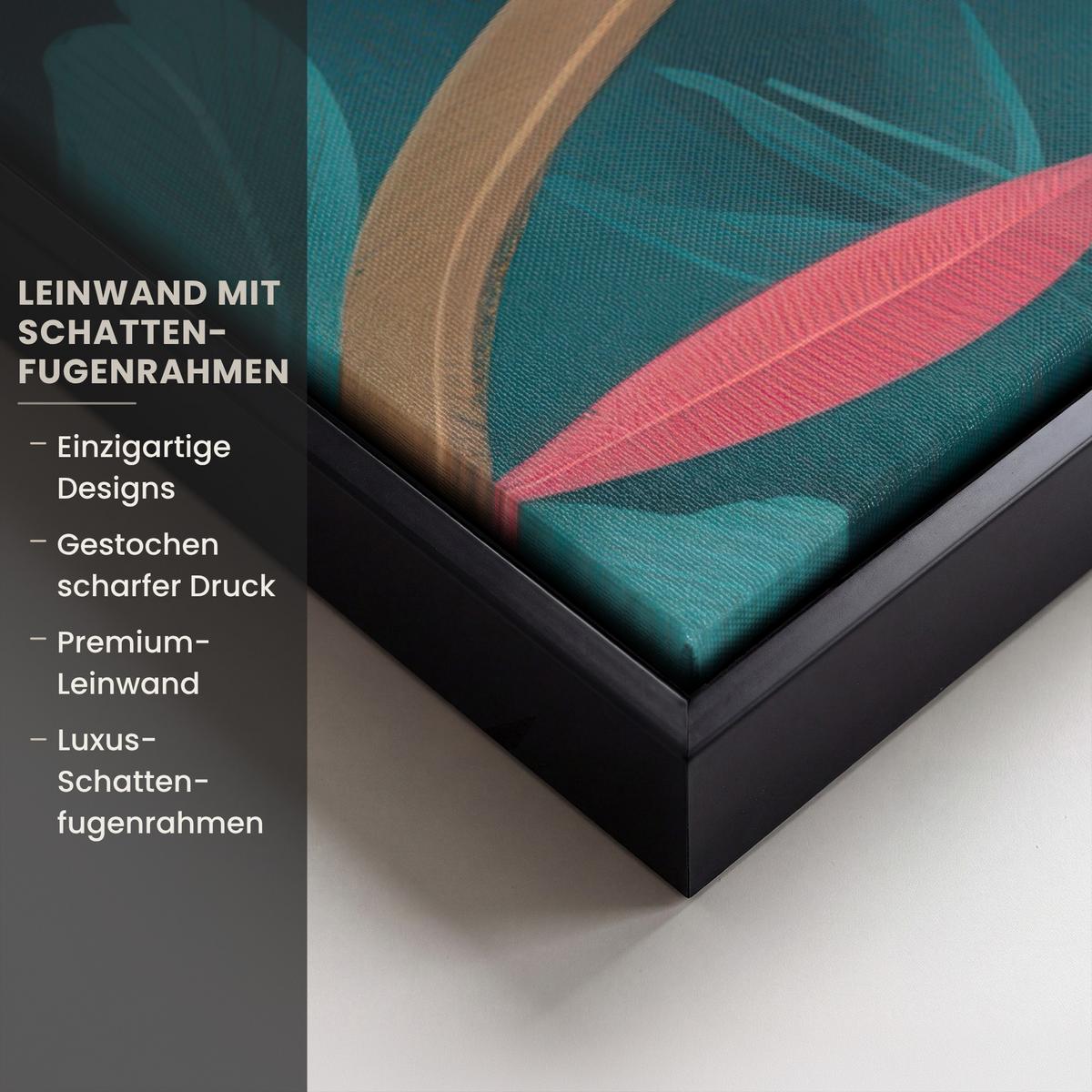 LEINWAND Bilder mit Rahmen - Kakadu - Tropische Blätter - Zweig - 60x40 - Petrol, Textil (60/40cm) - MuchoWow