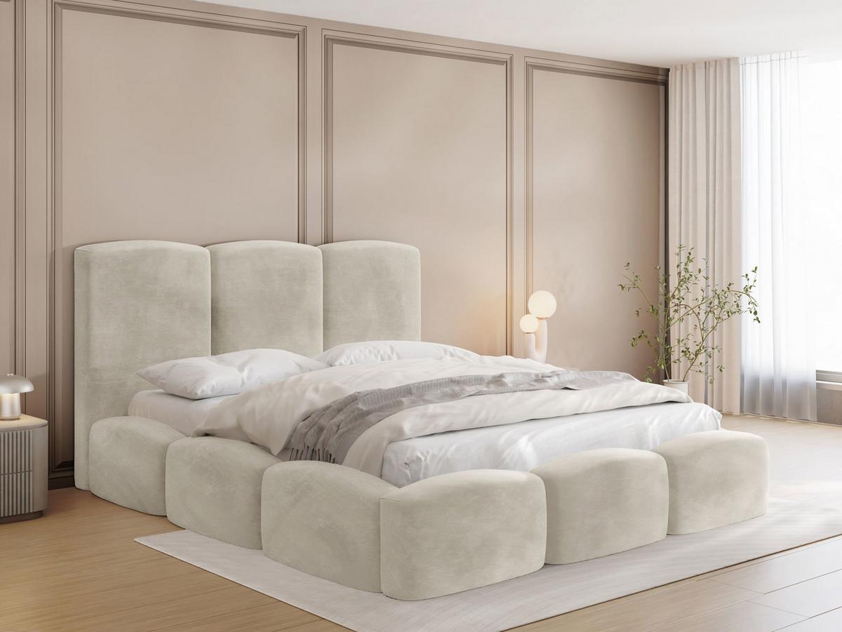 POLSTERBETT Harmony mit Bettkasten, Creme Samt Velours 160x200 cm - Beige/Birkefarben, Holzwerkstoff/Kunststoff (160/200cm) - WFL GROUP