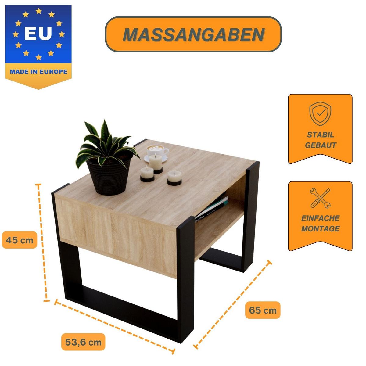 COUCHTISCH Karo65 65/45/53,6 - Eichefarben/Schwarz, Holzwerkstoff (53.6/65/45cm) - RAUMHIRSCH FURNITURE