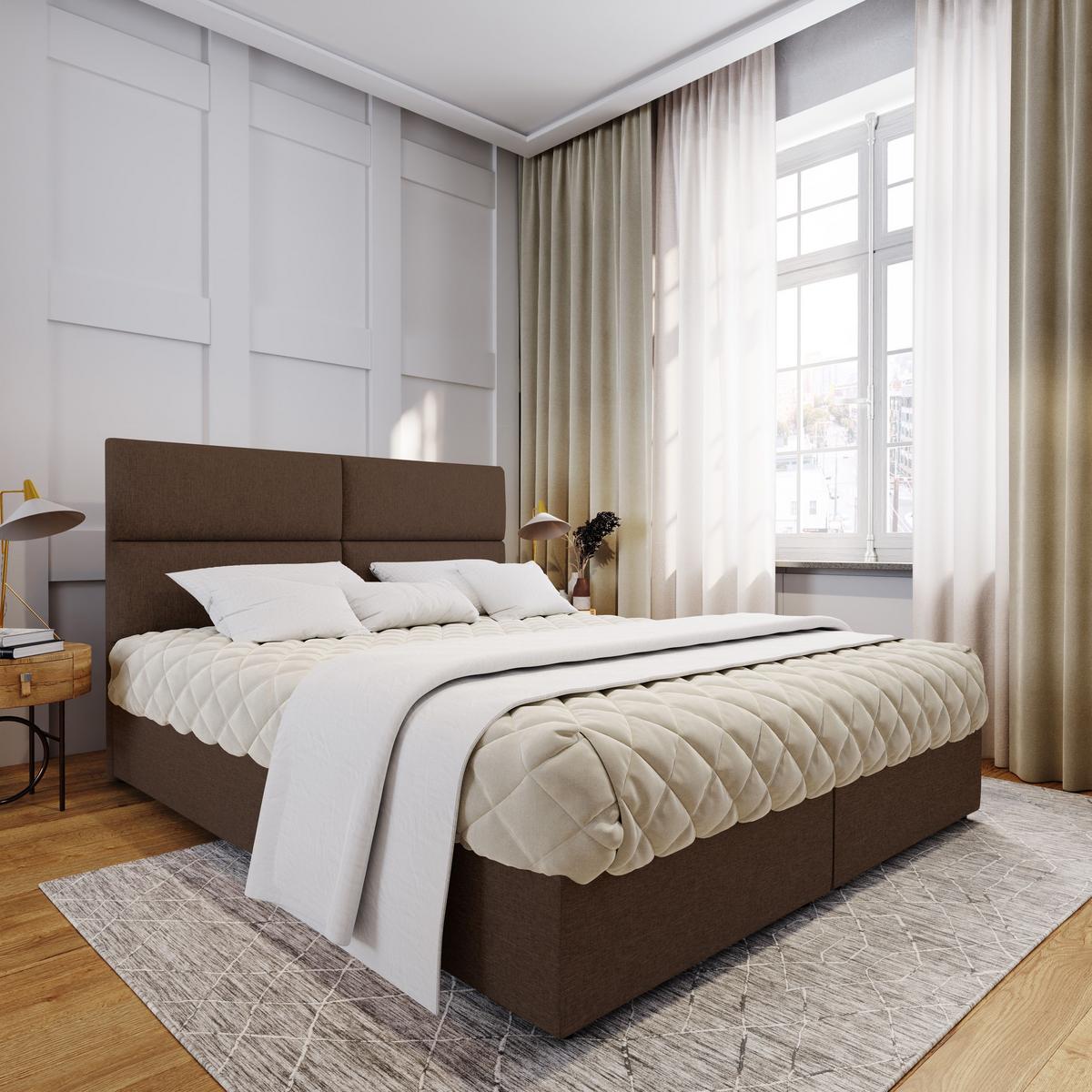 BOXBETT LONIS 160x200 cm mit Matratze und Topper - Braun - Braun, Holz (160/200cm) - MASSENO