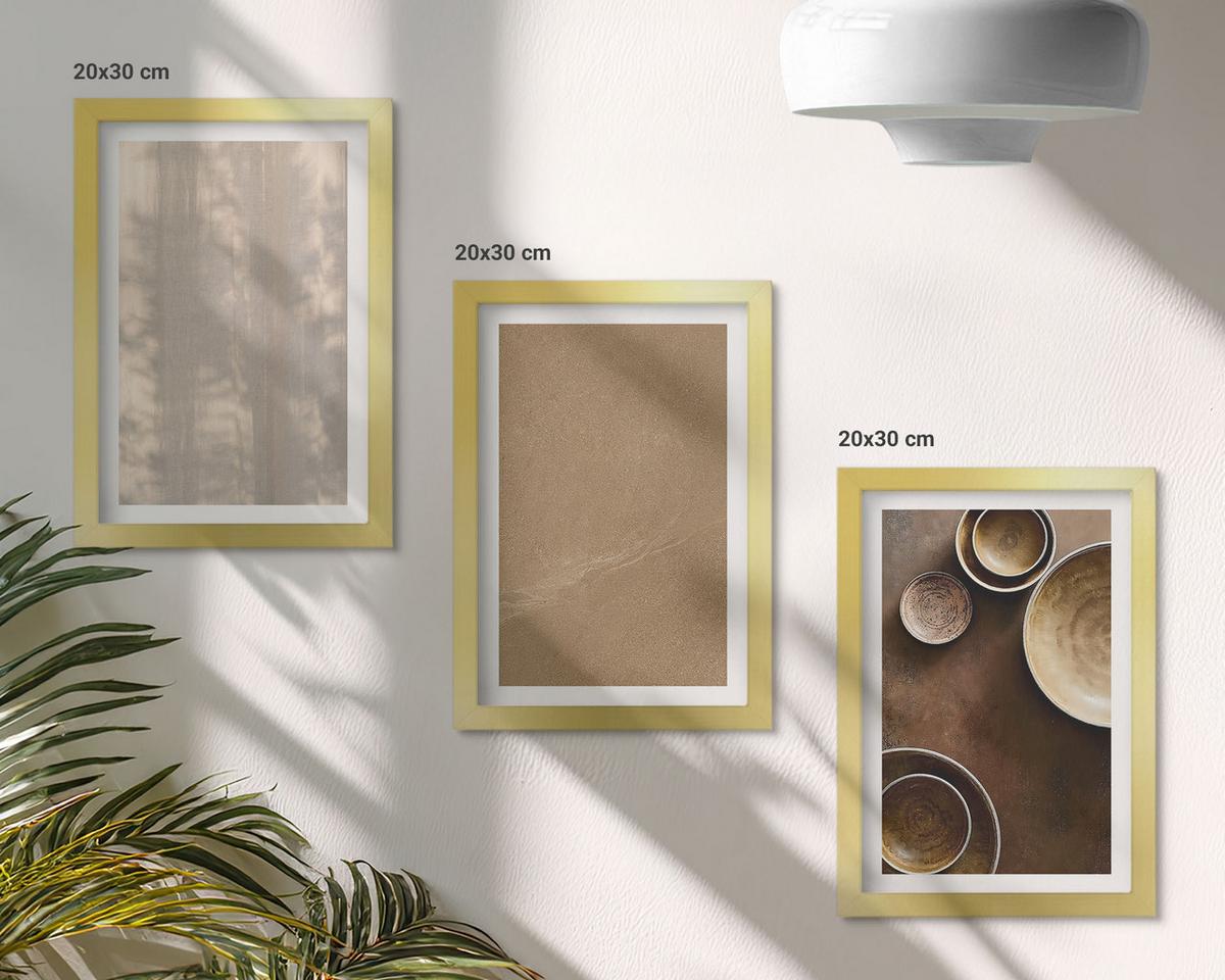 BILDER SET 3er Set - 20x30 cm Goldrahmen - Minimalistische Texturstrukturen - Goldfarben, Kunststoff (20/30cm) - TULUP