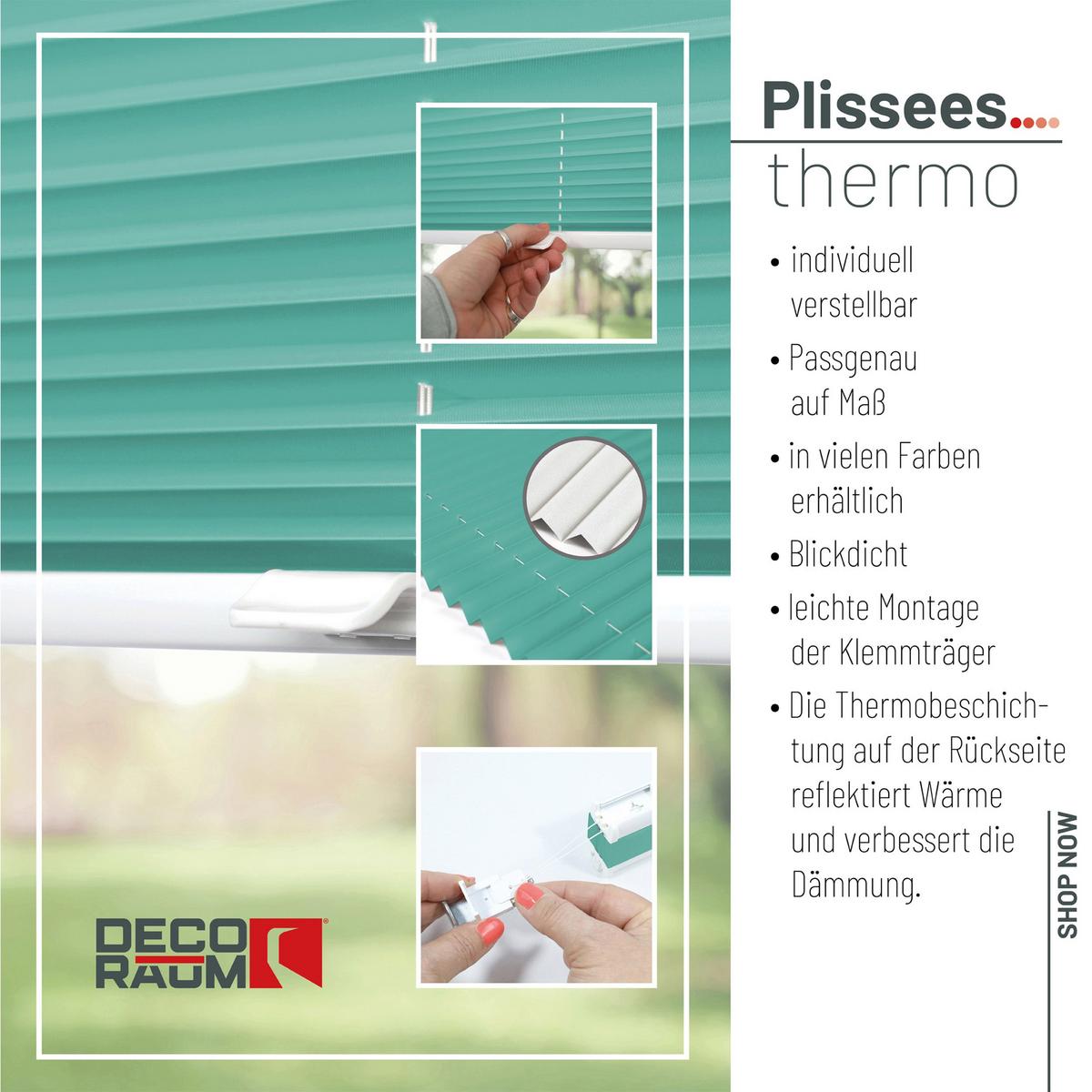 PLISSEE Thermo Basic 85 x 210cm Klemmfix ohne Bohren - Türkis, Textil (85/210/210cm) - Deco-Raum