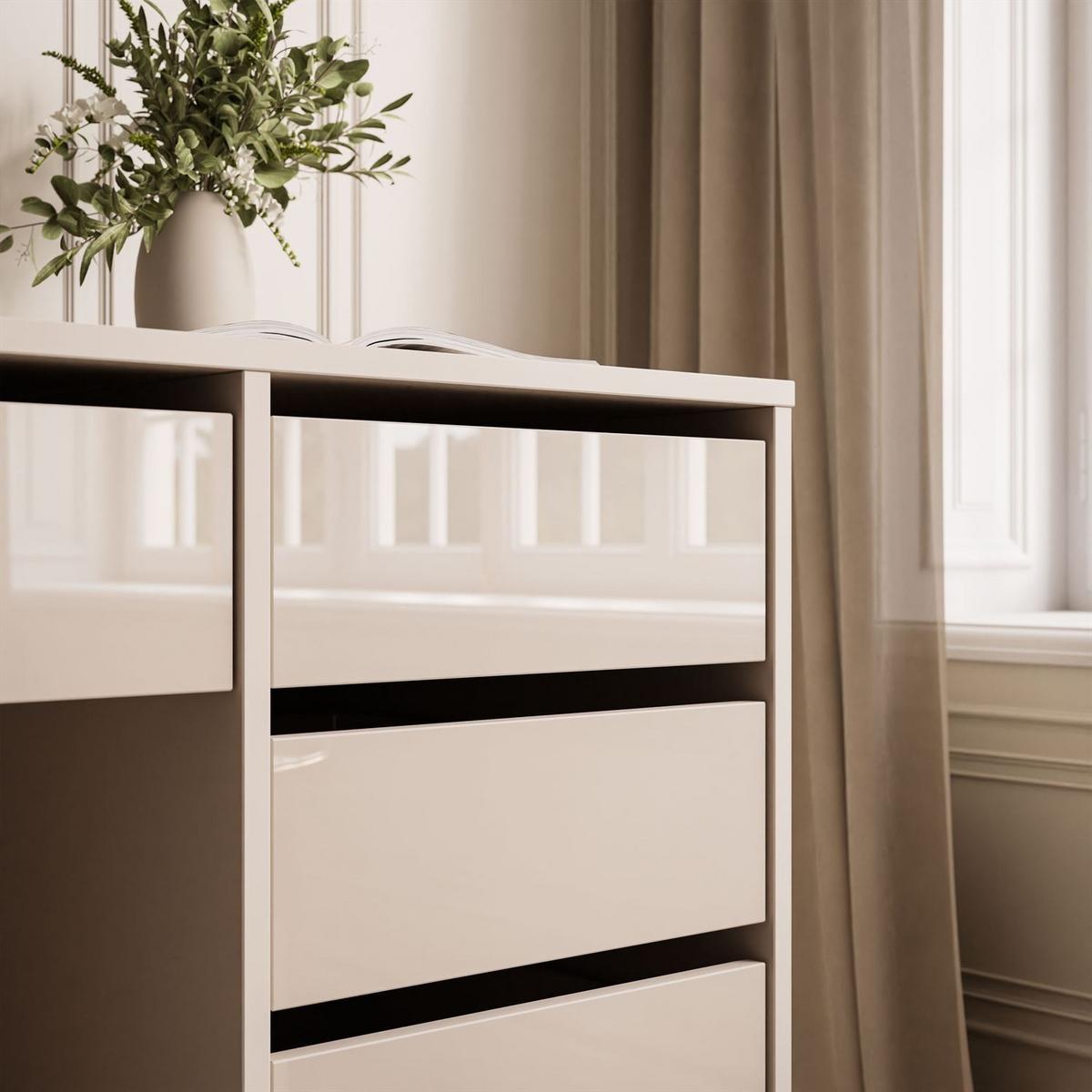 SCHREIBTISCH MADA GLOSS mit Schubladen - Kaschmir, Holzwerkstoff (55/120/75cm) - Lookway