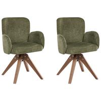 ESSZIMMERSTUHL 2er Set drehbar Stoff Grün Jean - Braun/Grün, Holz/Textil (64/82/70cm) - Beliani