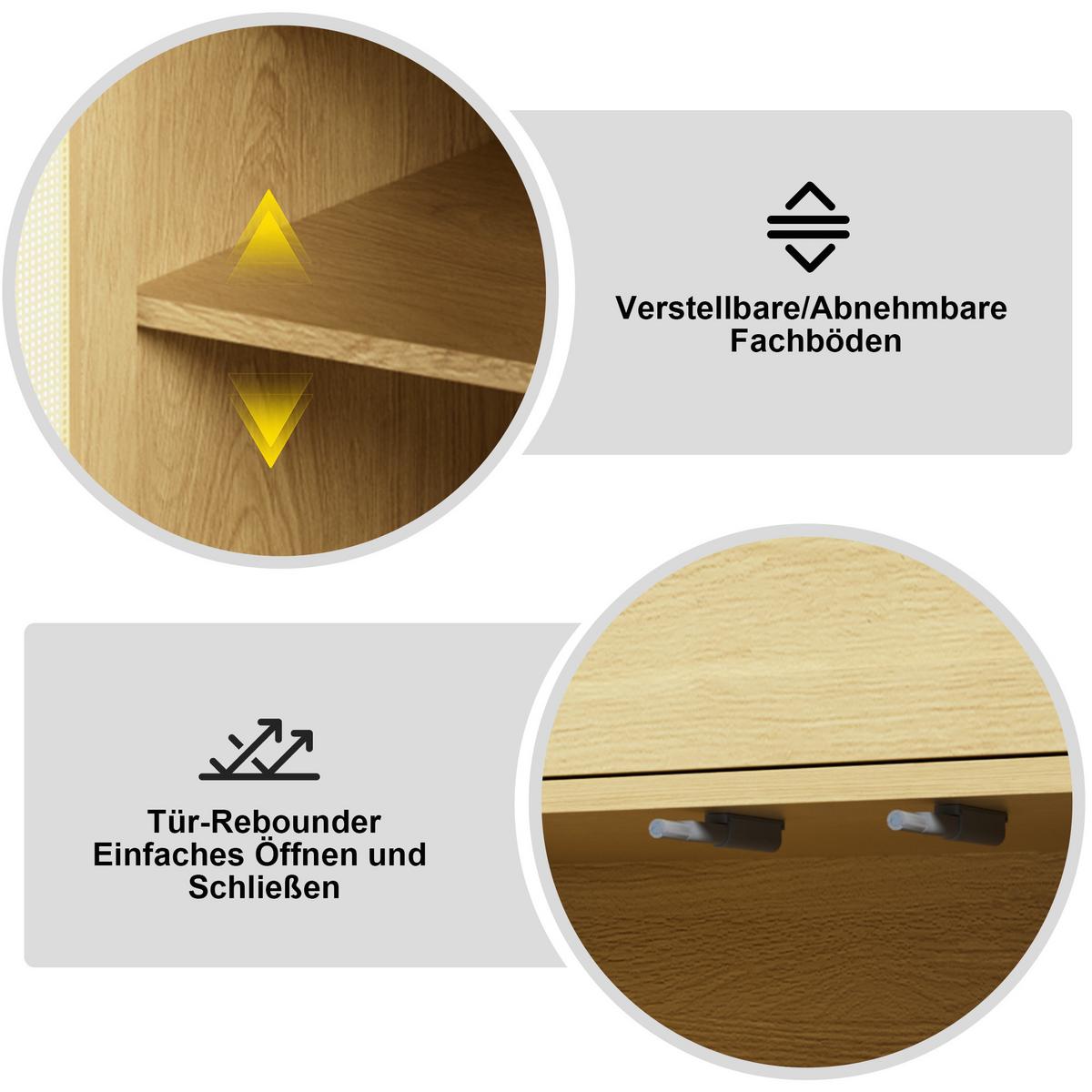 SCHUHSCHRANK Rattan Optik Eiche Hell mit Schublade & 2 Türen - Eichefarben, Holzwerkstoff (80/105/35cm) - Urban Meuble