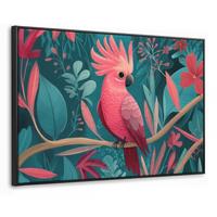 LEINWAND Bilder mit Rahmen - Kakadu - Tropische Blätter - Zweig - 120x80 - Petrol, Textil (120/80cm) - MuchoWow