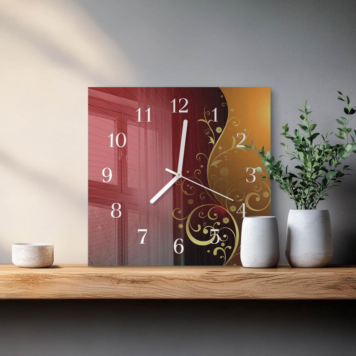 WANDUHR aus Glas 30x30 cm - Abstraktion - Rot, Glas (30/30/0.4cm) - TULUP