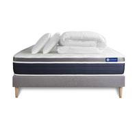 BETT Actimemo confort Memory-Schaum 160 x 200 cm h2 - Kit Bettgestell Grau - Mit Kissen und Bettdecke - Beige/Grau, Karton/Holz (160/200cm) - ACTISOM