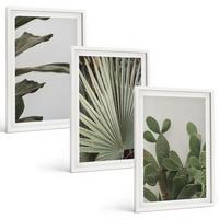 BILDER SET 3er Set - 40x60 cm Weißer Rahmen - Blätter tropischer Pflanzen in Pastellfarben - Weiß, Kunststoff (40/60cm) - TULUP