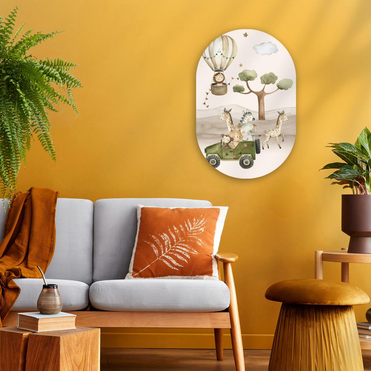 WANDBILD Wilde Tiere - Safari - Aquarell - Heißluftballon Deko Wohnzimmer 40x60 cm - Beige, Kunststoff (40/60cm) - MuchoWow
