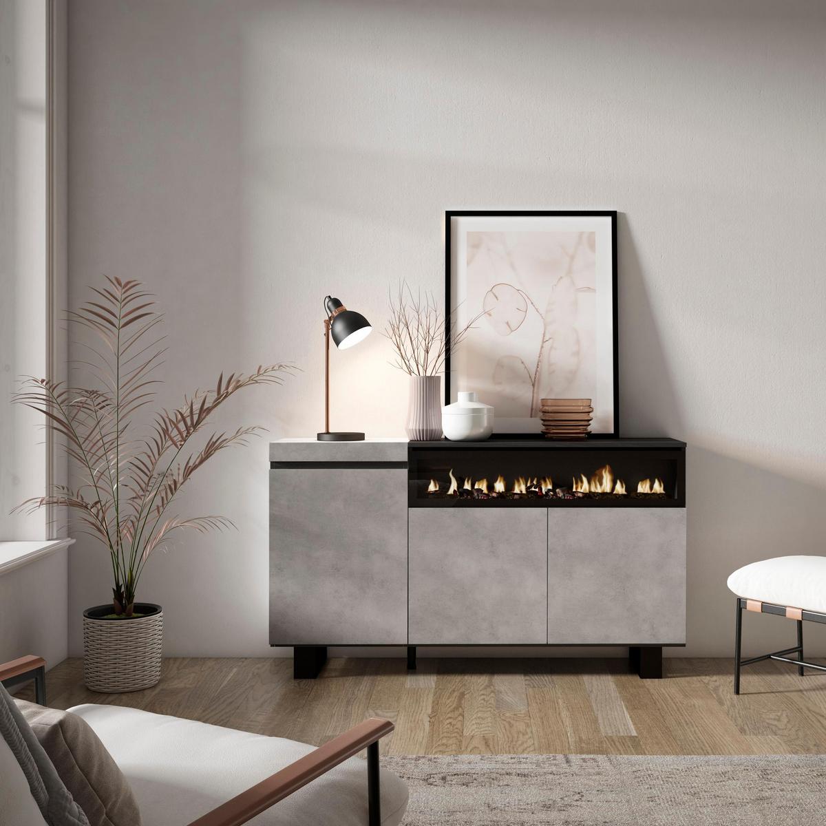 SIDEBOARD zementgrau, 150/35/87cm - Grau, Holzwerkstoff (150/87/35cm) - Skraut Home