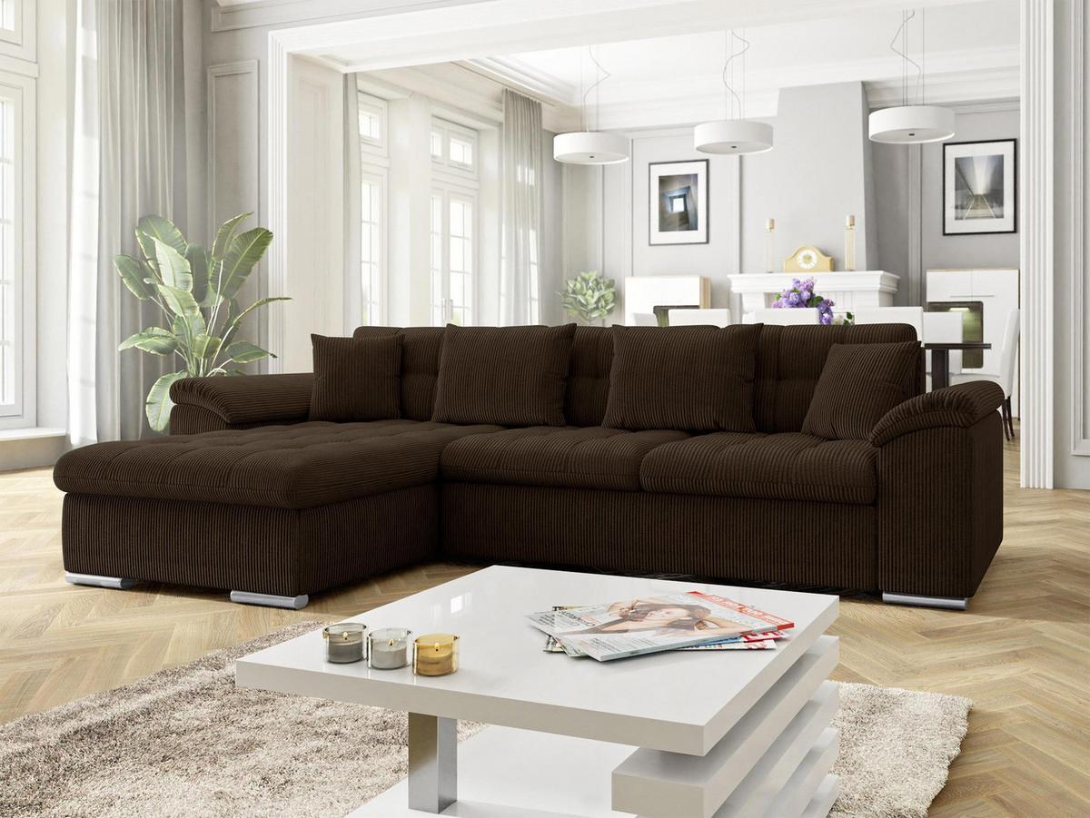 ECKSOFA Diana Cord, Seite: Links - Nussbaumfarben, Holz/Textil (280/160cm) - MIRJAN24