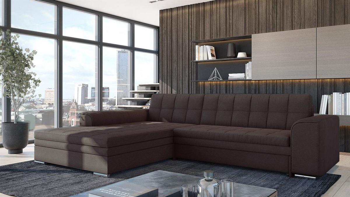 ECKSOFA Lusaka Mit Schlaffunktion - Dunkelbraun, Holzwerkstoff/Textil (292/198cm) - Fun Möbel