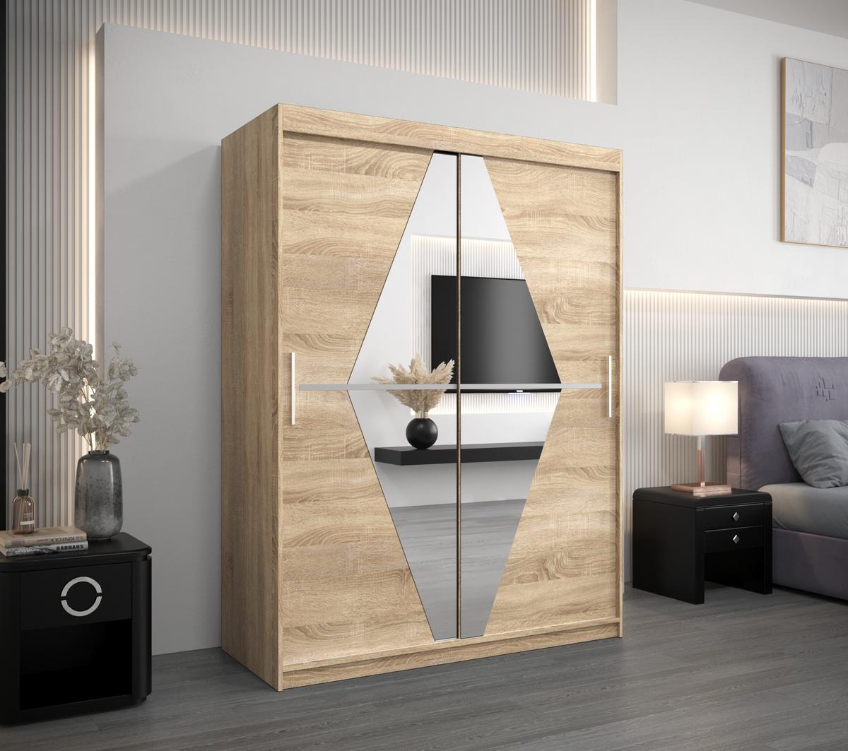 SCHWEBETÜRENSCHRANK 200/150/62 2-türig - Silberfarben/Sonoma Eiche, Holz/Kunststoff (150/200/62cm) - MÖBEL KRYSPOL