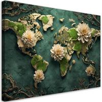 WANDBILD blumen weltkarte weiß - Grün, Textil (60/40cm) - Feeby