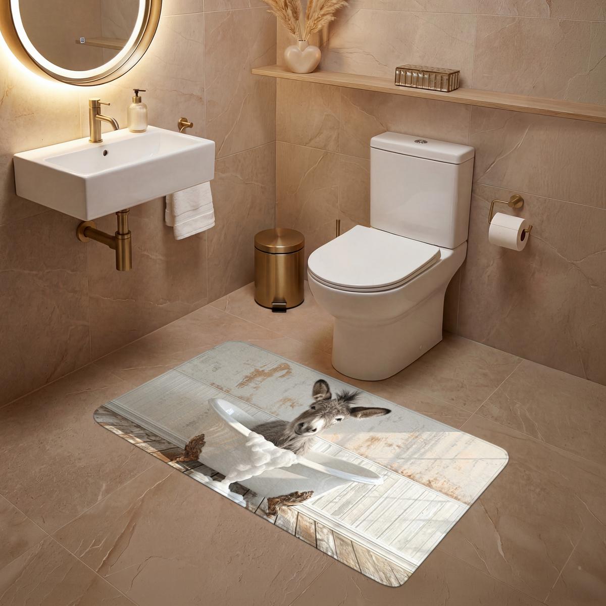 WC-VORLEGER Esel - Tiere - Badewanne - Schaumstoff WC Teppich 120x60 cm - Creme, Textil (120/1cm) - OnlyWow