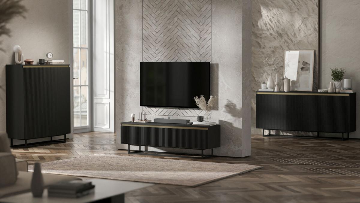 HIGHBOARD Selene 2D Schwarz Matt 111 cm - Schwarz, Holzwerkstoff/Metall (111/125/35cm) - Meble Lindner