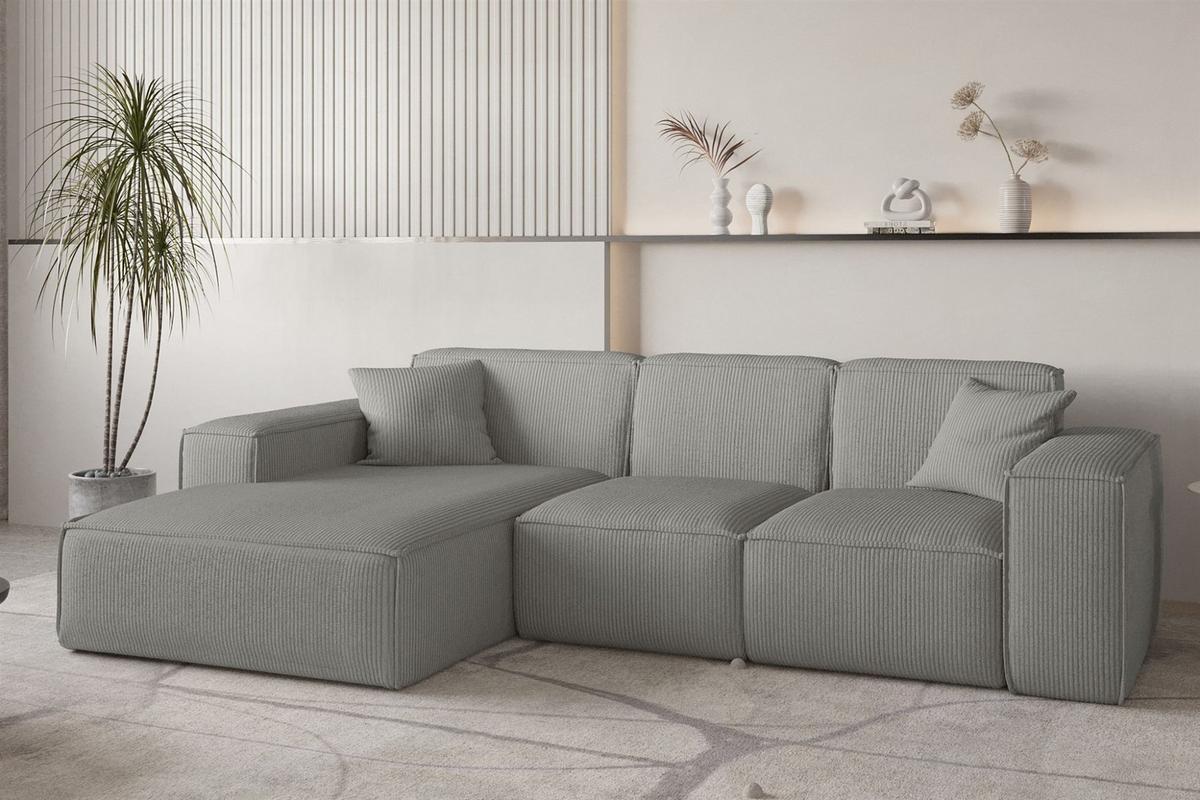 ECKSOFA Celes Premium Stoff Scala - Grau, Holzwerkstoff/Textil (266/165cm) - Fun Möbel