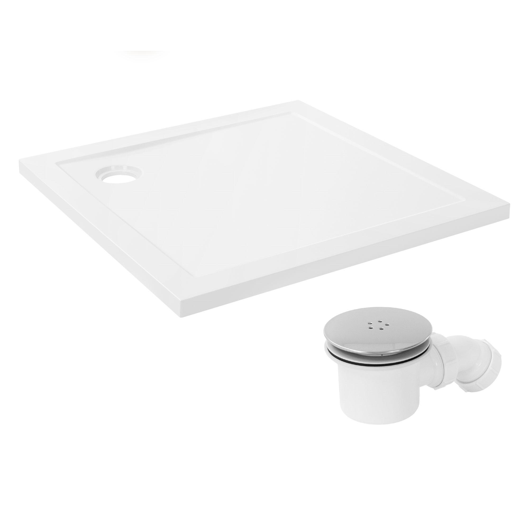 DUSCHWANNE 90x90 cm eckig Weiß Duschtasse mit Ablaufgarnitur - Weiß, Kunststoff (90/4/90cm) - LuxeBath