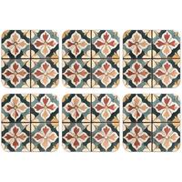 GLASUNTERSETZER 6er-Set Dekorationen - Kacheln - Spanisch - Vintage Telleruntersetzer 10x10 cm - Petrol, Naturmaterialien (10/0.2cm) - MuchoWow