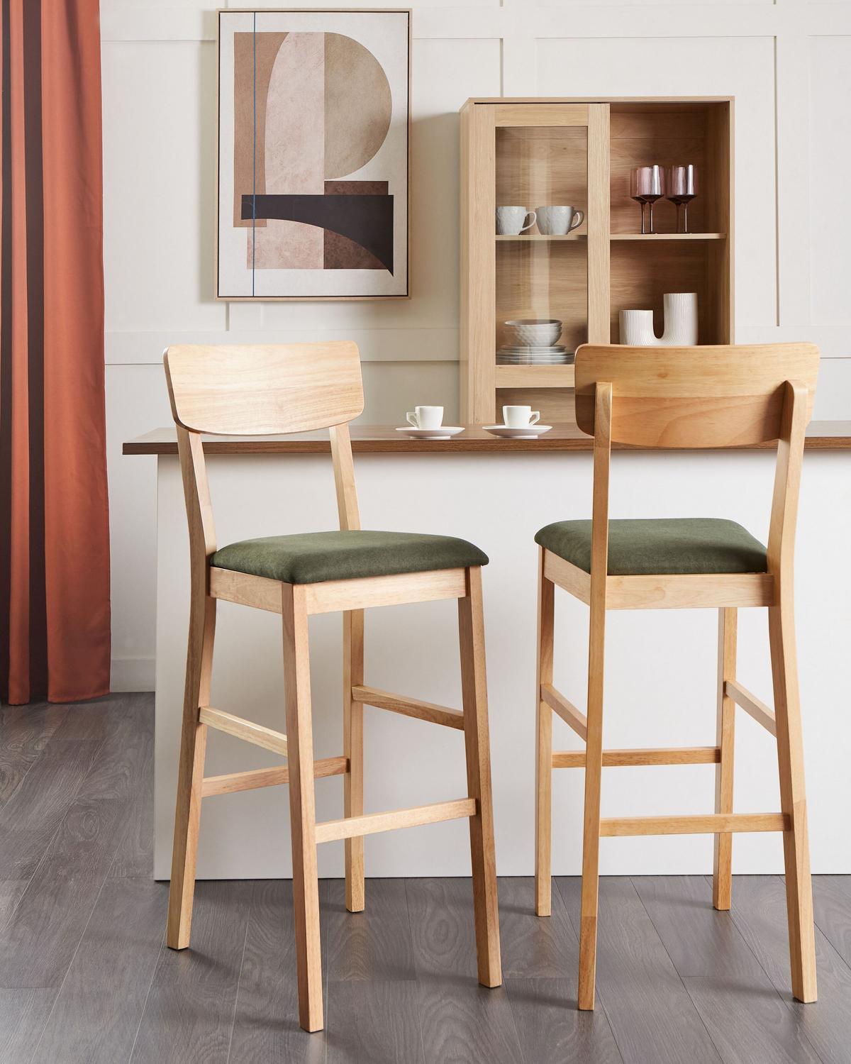 BARSTÜHLEN 2er-Set Dunkelgrün Ambler - Dunkelgrün/Braun, Holz (44/113/53cm) - Beliani