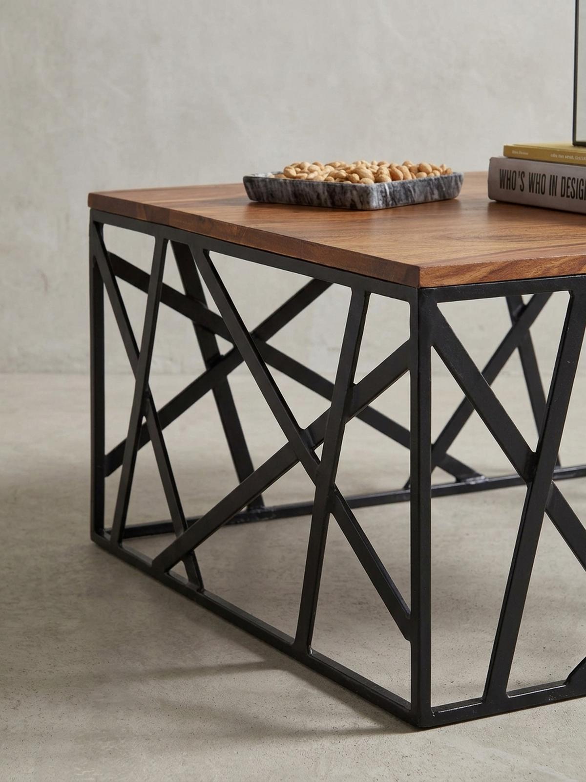 COUCHTISCH Industrial Stil, Sheesham Holz, Schwarzes Metallgestell, 60x60 cm - Schwarz/Braun, Holz/Metall (60/60/35cm) - KADIMA DESIGN