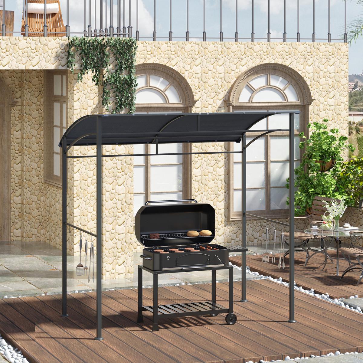 GRILLPAVILLON Metall Polyester Grau Schwarz - Grau, Metall (150/220/215cm) - Outsunny