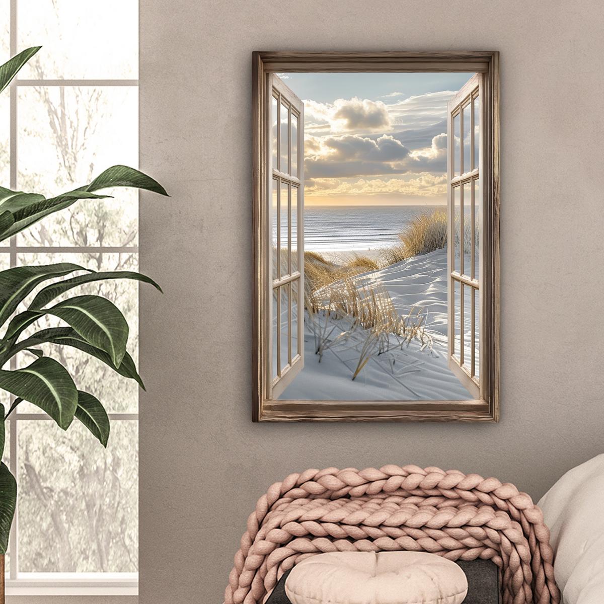 LEINWANDBILD Ausblick - Strand - Dünen - Meer - Natur Wanddeko Schlafzimmer 60x90 cm - Sandfarben, Textil (60/90cm) - MuchoWow