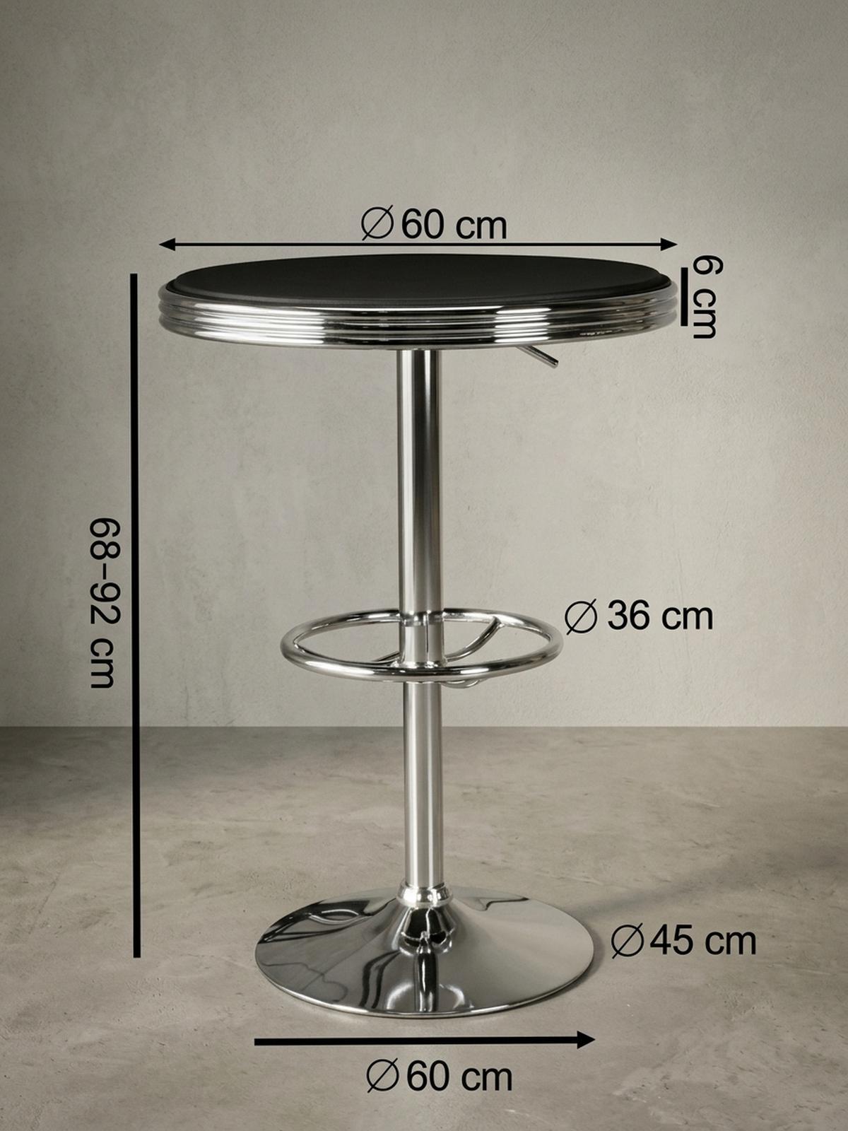 BARTISCH – Retro-Stil, höhenverstellbar, Aluminiumoptik, Kunstleder - Silberfarben/Schwarz, Textil/Metall (60/60/68cm) - KADIMA DESIGN