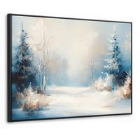 LEINWAND Bilder mit Rahmen - Wald – Winter – Natur – Abstrakt – Schnee - 70x50 - Weiß, Textil (70/50cm) - MuchoWow