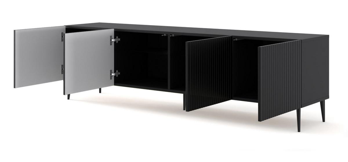 TV LOWBOARD Schwarz, Schwarz, Schwarz 200/56/42 - Schwarz, Holzwerkstoff (200/56/42cm) - RAUMHIRSCH FURNITURE