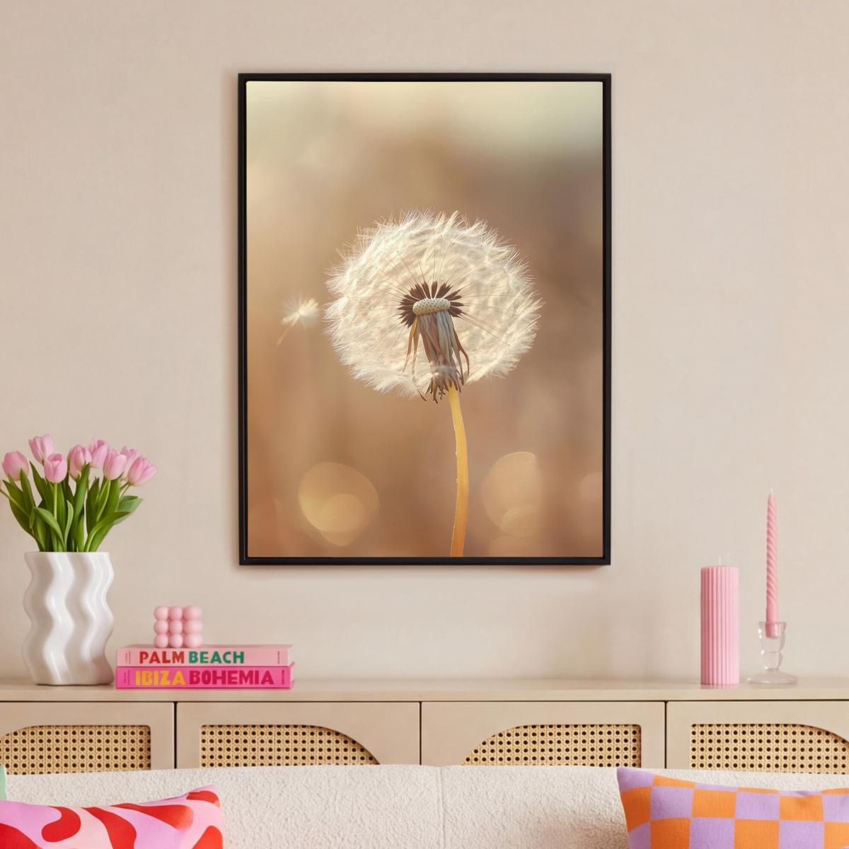 LEINWAND Bilder mit Rahmen - Löwenzahn - Beige - Natur - Blume - 70x100 - Hellbraun, Textil (70/100cm) - MuchoWow