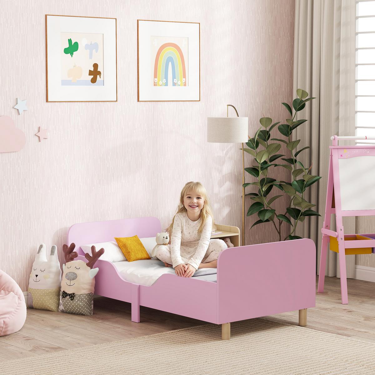 KINDERBETT MDF Kiefernholz Rosa - Rosa/Naturfarben, Holzwerkstoff (70/140cm) - AIYAPLAY