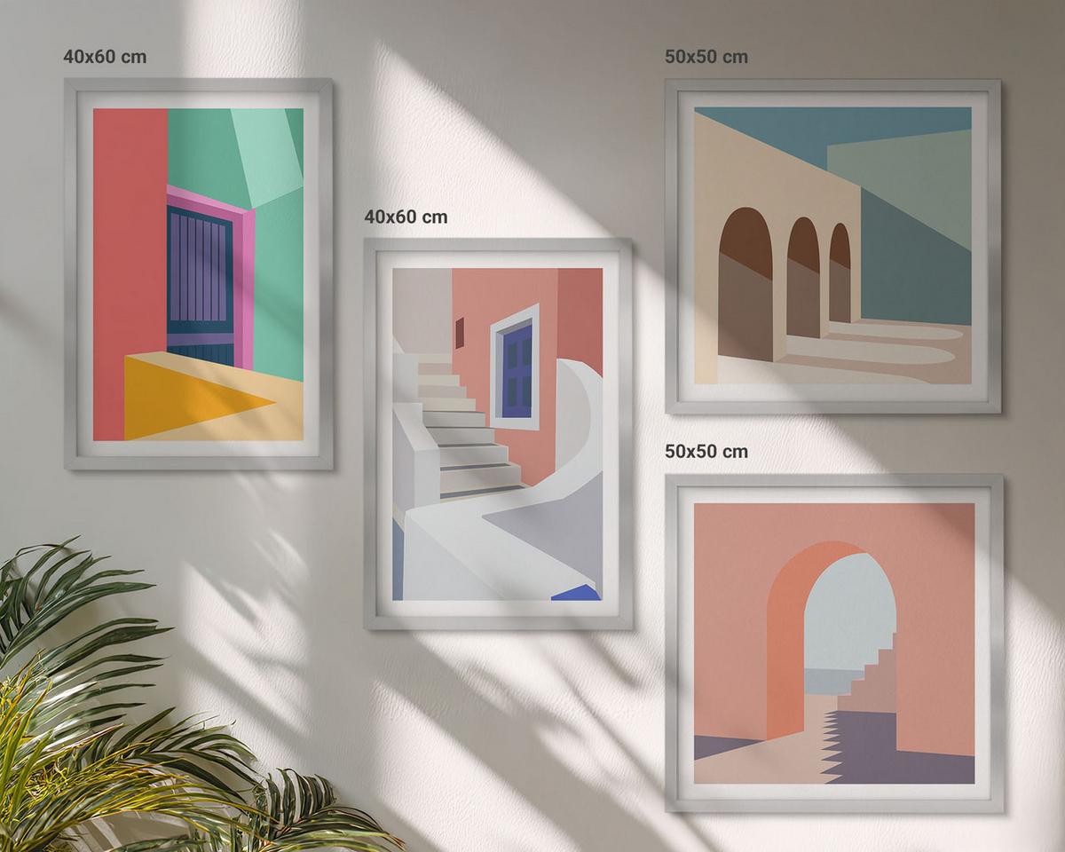 BILDER SET 4er Set - 50x50 cm & 40x60 cm Silberner Rahmen - Farbenfrohe moderne Gebäude - Silberfarben, Kunststoff (50/50cm) - TULUP