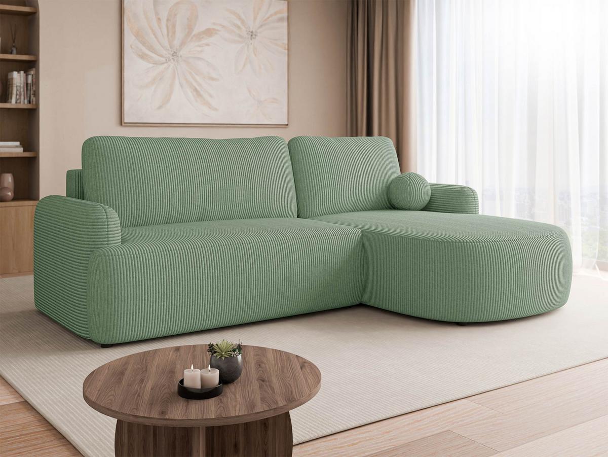 ECKSOFA Loridu Cord, Seite: Rechts - Schwarz/Mintgrün, Holz/Kunststoff (174/250cm) - MIRJAN24