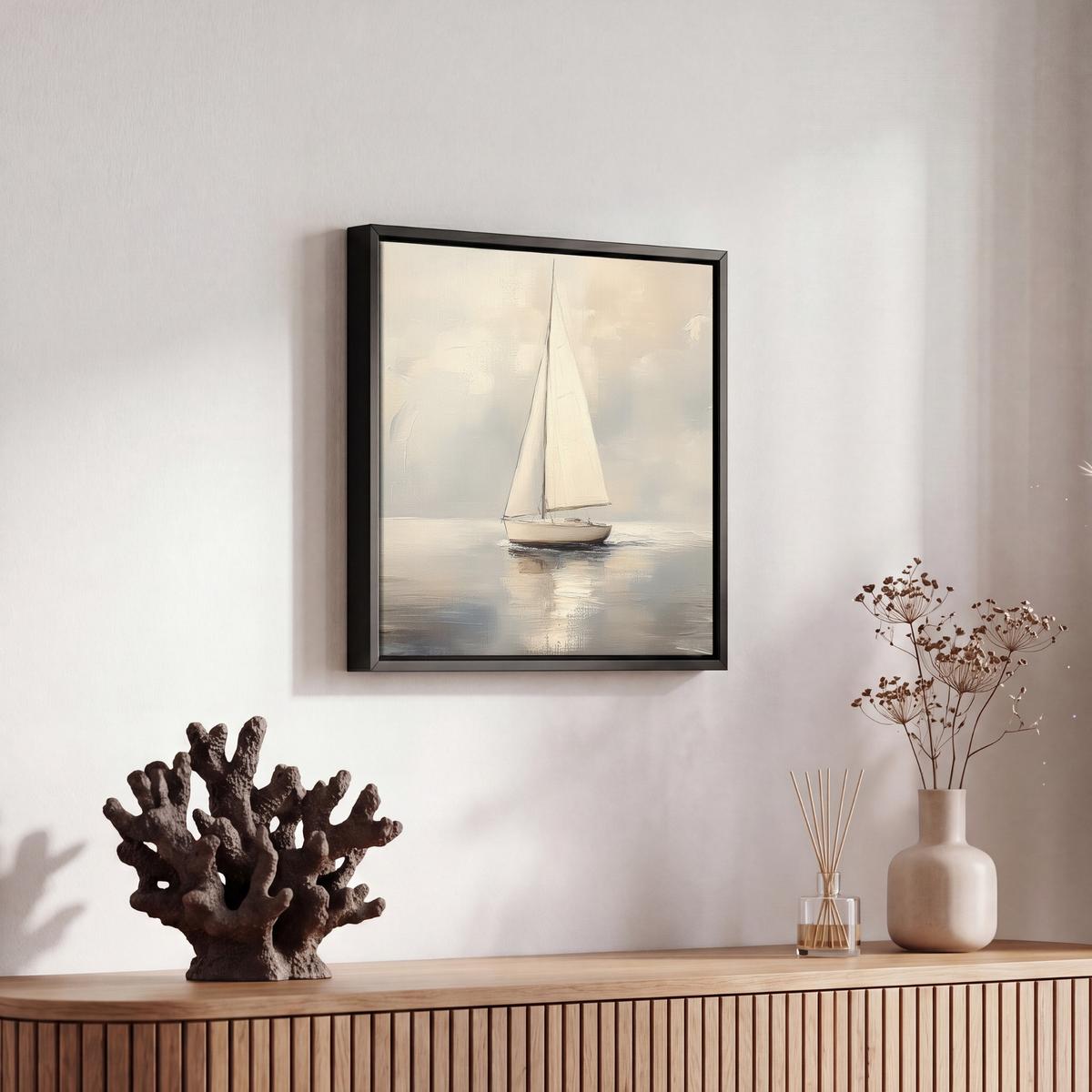 LEINWAND Bilder mit Rahmen - Segelschiff - Meer - Bewölkt - 20x20 - Creme, Textil (20/20cm) - MuchoWow