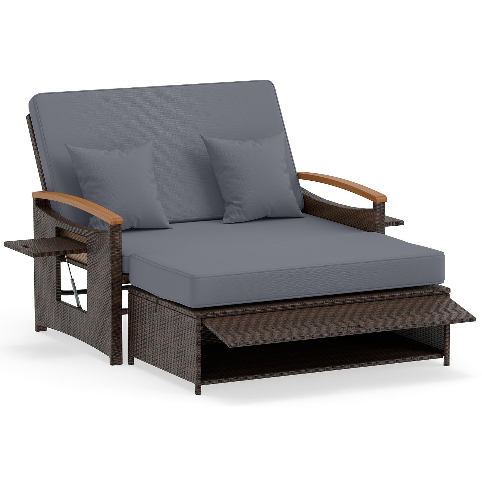 SONNENLIEGE geflochtene Doppel liege grau - Grau, Metall (164/88/72cm) - COSTWAY