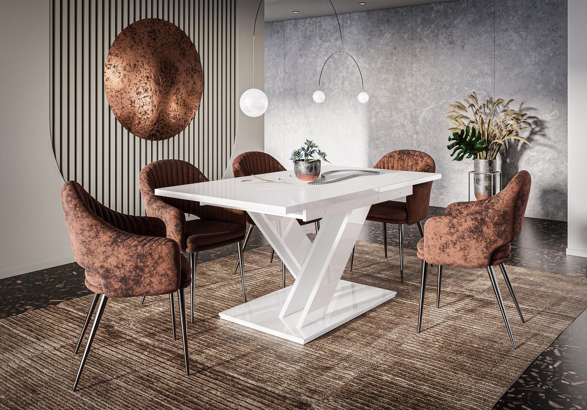 ESSTISCH RUDEN Ausziehbar 140 - 180 / 80 x 76 cm - Weiß Hochglanz/Weiß, Holz (140/80/76cm) - MASSENO