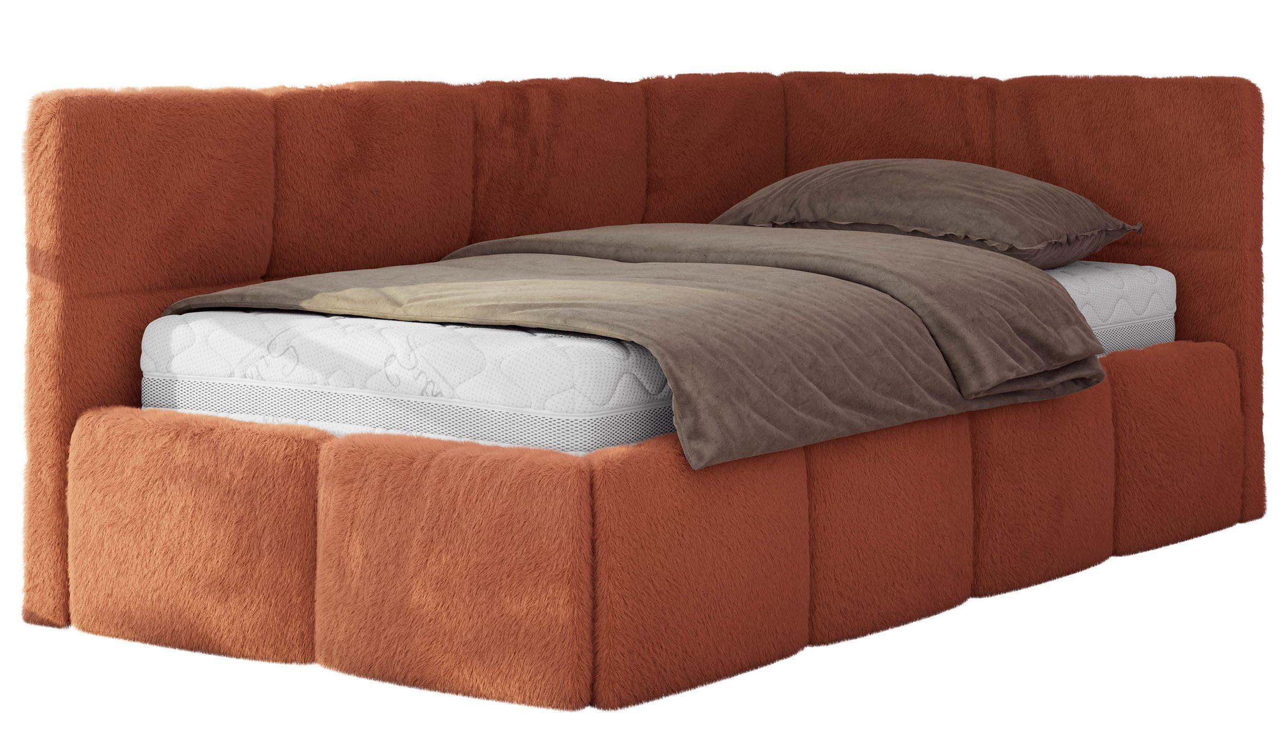 JUGENDBETT ARVO 90/200 - Orange Plüsch - Foam-Matratze - Rechts Seite - Orange, Textil (90/200cm) - MKS