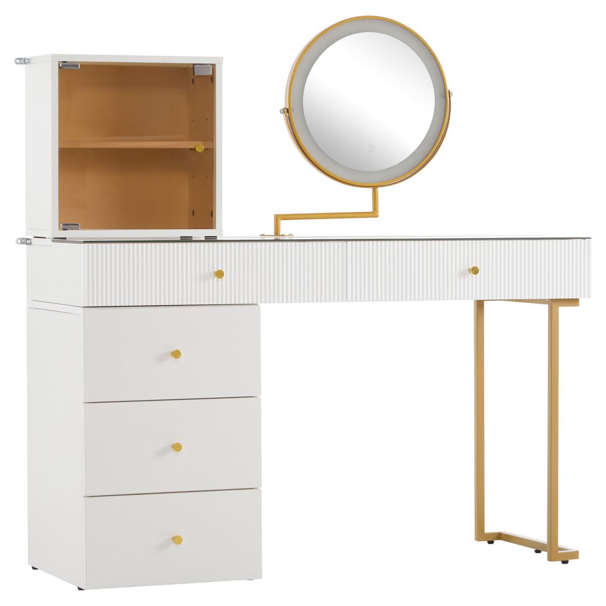 SCHMINKTISCH Weiß mit led-spiegel & glasplatte - Weiß, Holzwerkstoff (120/115/45cm) - Urban Meuble