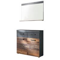 GARDEROBE Old Used Wood mit grau 2-teilig 90 x 192 cm, Set mit Spiegel - Silberfarben/Schwarz, Glas/Holzwerkstoff (90/192/34cm) - Top.Furn