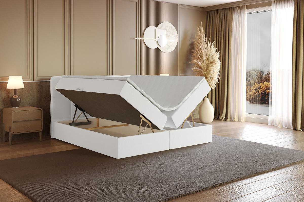 BOXBETT mit Matratze H4 und Lattenrost - LIRO - 200x200 - Weiß Kunstleder - Weiß, Holzwerkstoff/Kunststoff (200/200cm) - ALTDECOR