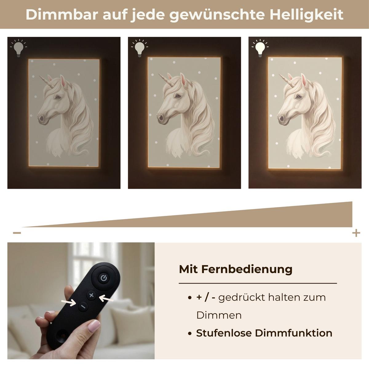 NACHTTISCHLAMPE MIT AKKU Einhorn - Weiß - Punkte 60x90 cm - Taupe, Holzwerkstoff (8/60/90cm) - OnlyWow
