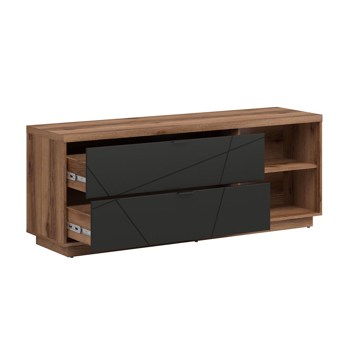 TV-MÖBEL Sven Schwarz und Holz - Schwarz, Holzwerkstoff (156/61/43cm) - Petits-meubles
