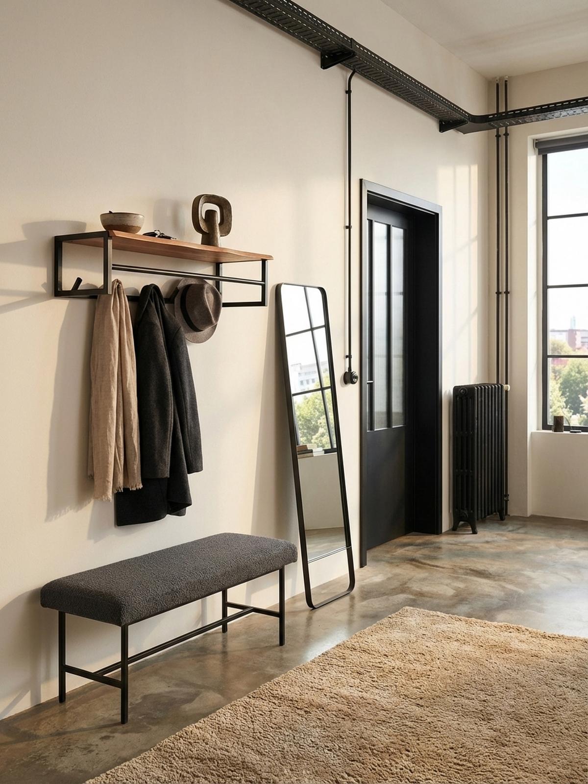 WANDGARDEROBE Akazie Massivholz Metall Modern mit Baumkante - Beige, Holz/Metall (80/22/33cm) - KADIMA DESIGN