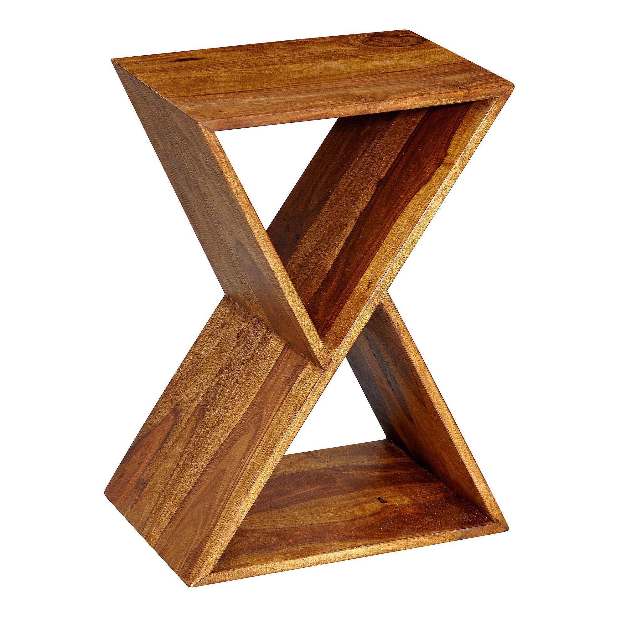 BEISTELLTISCH – Massivholz Braun X-Gestell mit 2 Ablagen - Braun, Holz (30/43/60cm) - KADIMA DESIGN
