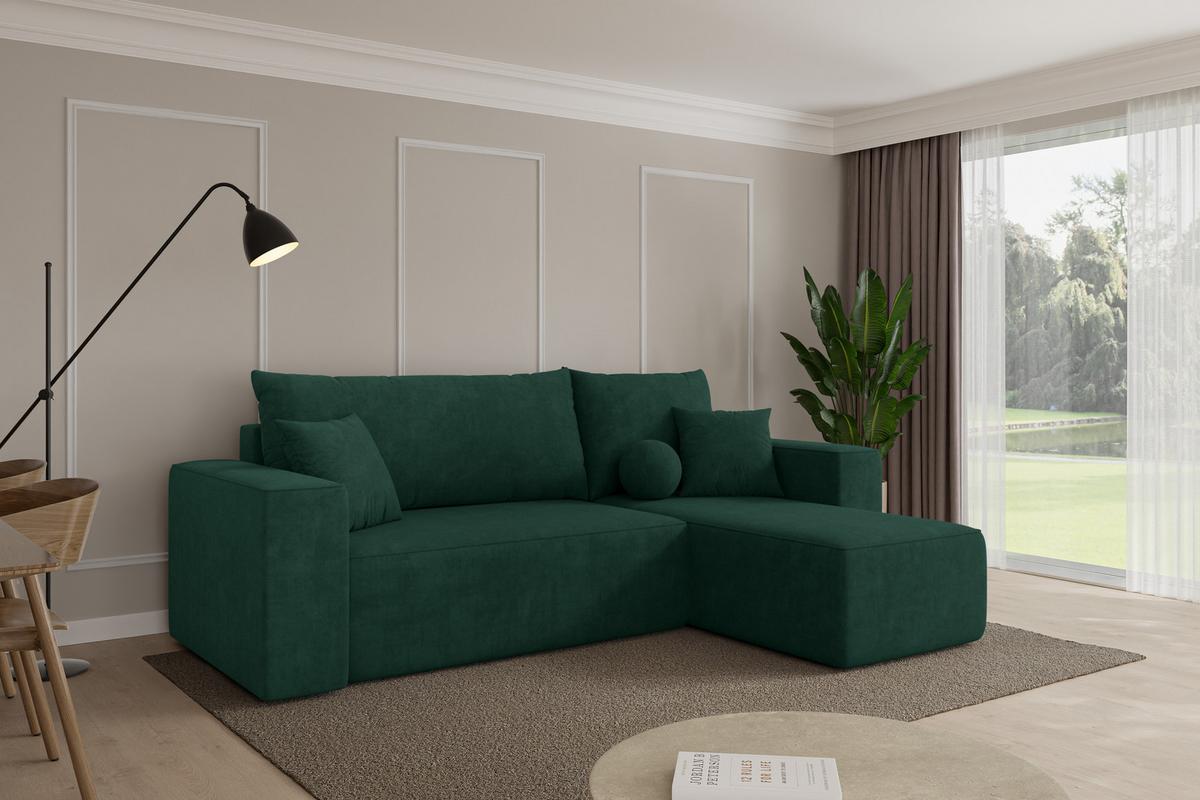 ECKSOFA mit Schlaffunktion Ottomane Rechts SENO-L 249x139x85 Grün Velours - Schwarz/Grün, Holzwerkstoff/Kunststoff (249/139cm) - ALTDECOR