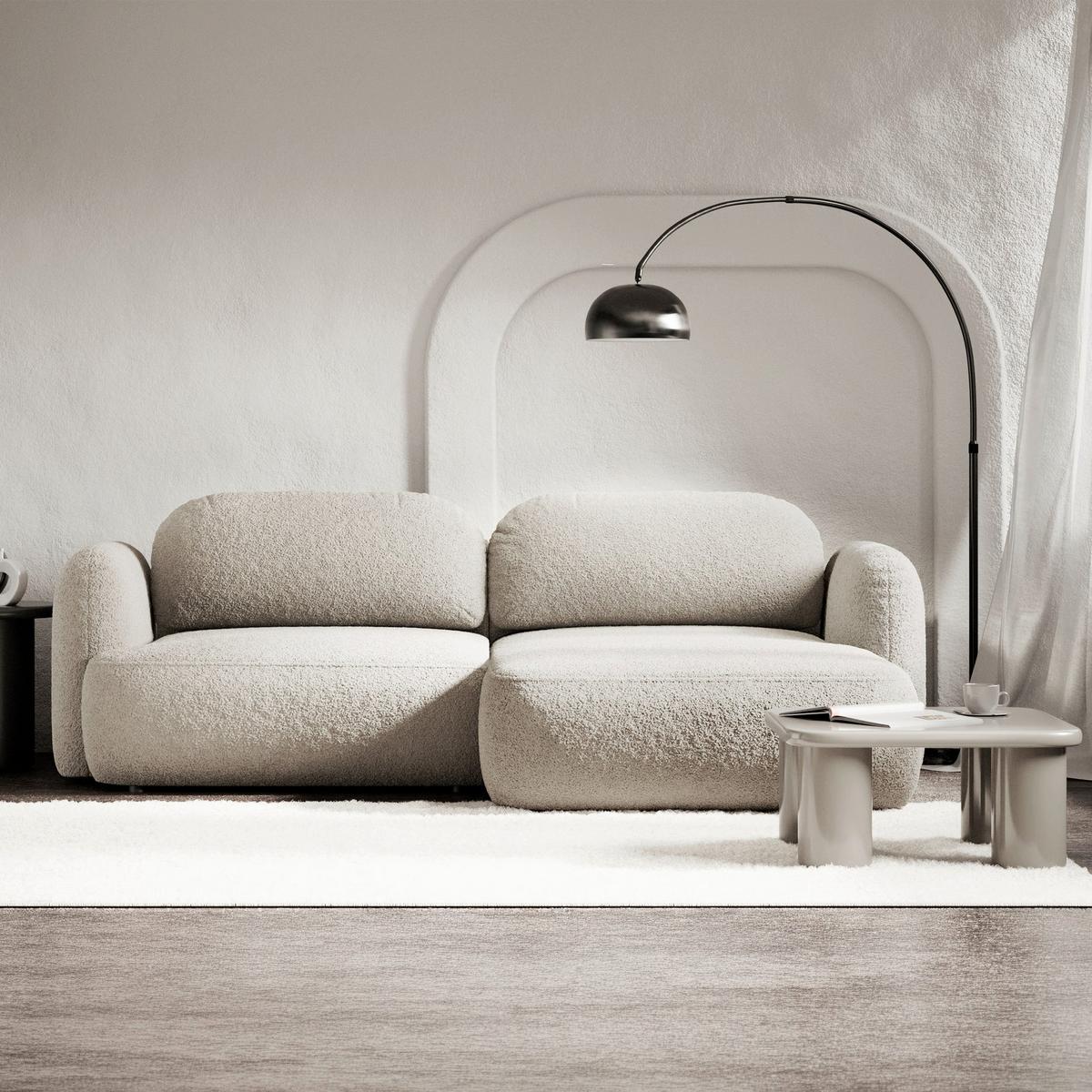 ECKSOFA Tvoya Hellbeige Bouclé - Ecru/Schwarz, Kunststoff/Textil (175/267cm) - Selsey