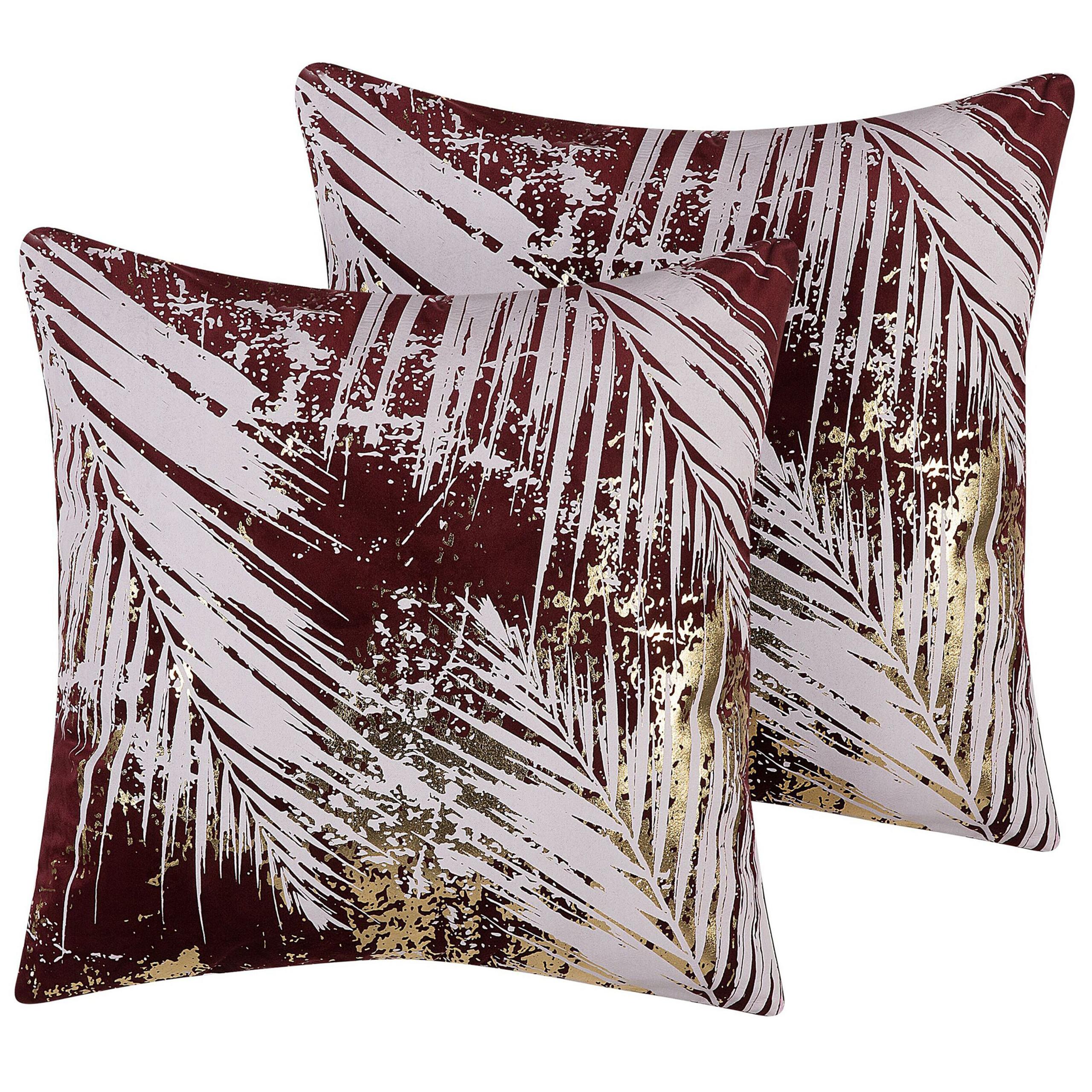 DEKOKISSEN 2er-Set Burgunderrot 45/45 cm Calla - Weinrot, Textil (45/45cm) - Beliani