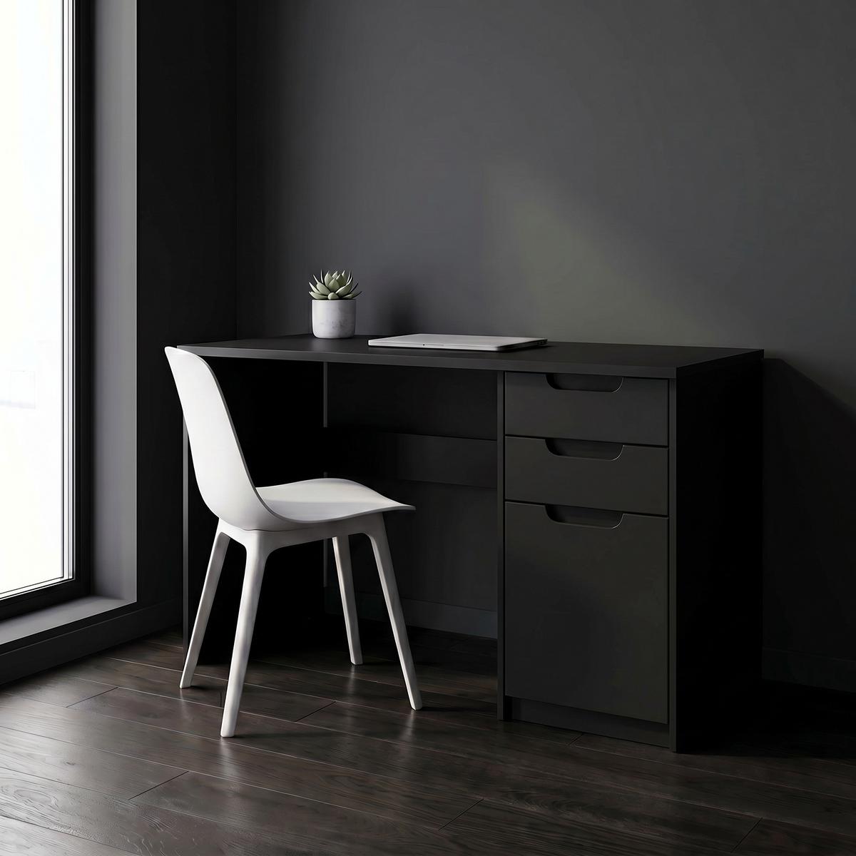 SCHREIBTISCH Logan Fronten in Schwarz matt - Schwarz, Holzwerkstoff (60/129/76cm) - Vladon
